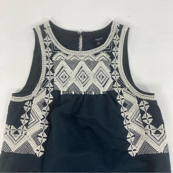 Madewell Stitchtake Dress XS Navy Blue Western Linen Blend Embroidered Sleeveles - Picture 5 of 15